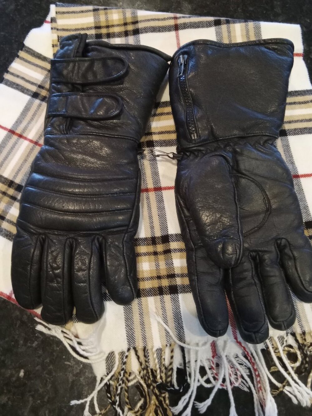 Vintage Leather Motorcycling Black THUNDERWEAR Gloves w/Rain Mitts